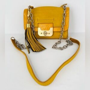 DVF Diane Von Furstenberg Mini Harper Yellow Leather Chain Crossbody Logo Bag